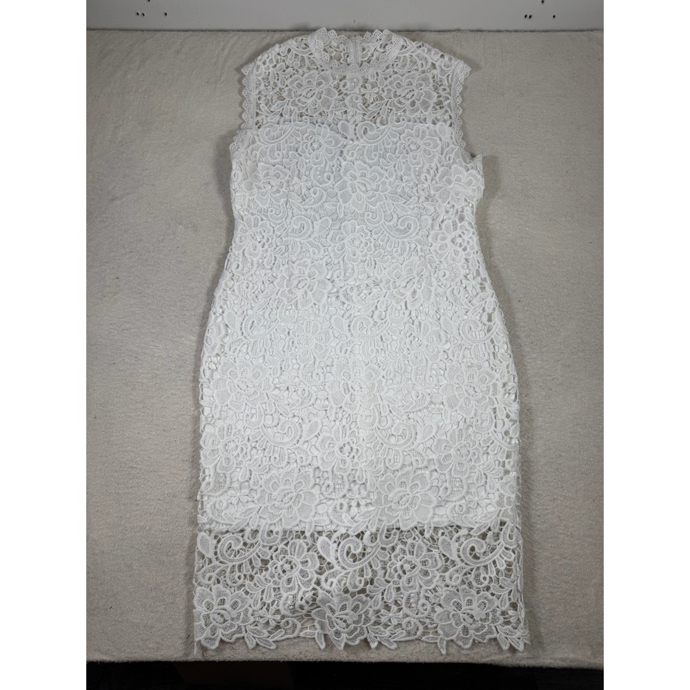 Main Strip Lace Sheath Dress Womens 3XL White Excellent Floral Mock Neck Lined